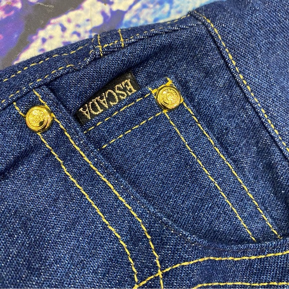 ESCADA Vintage Jeans Pants 4/6(small) 36 tapered Leg Embroidered Gold Blue 1990s - Picture 5 of 7